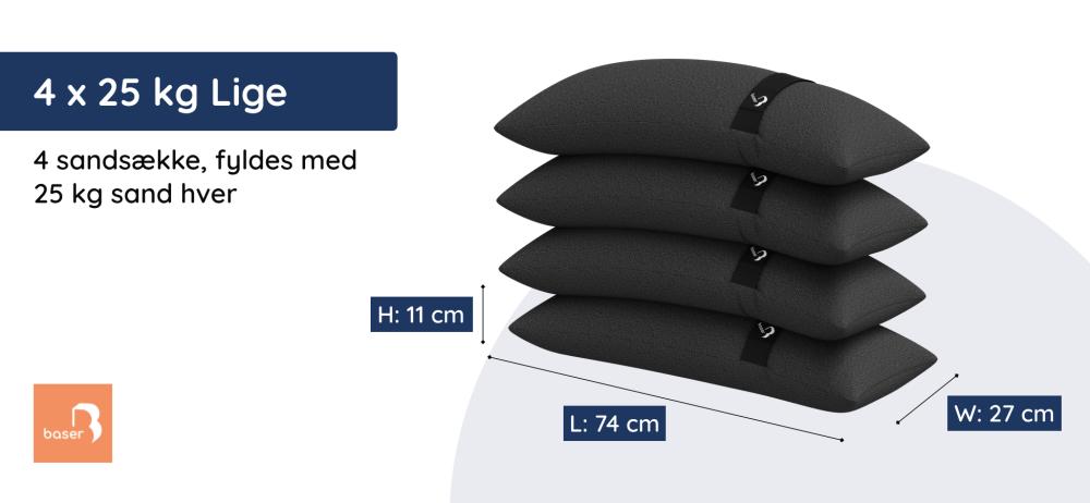 Mål på Baser lige sandsække – 4x25 kg sandsække til hængeparasol