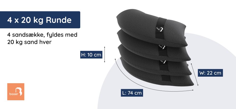 Mål på Baser runde sandsække – 4x20 kg sandsække til hængeparasol