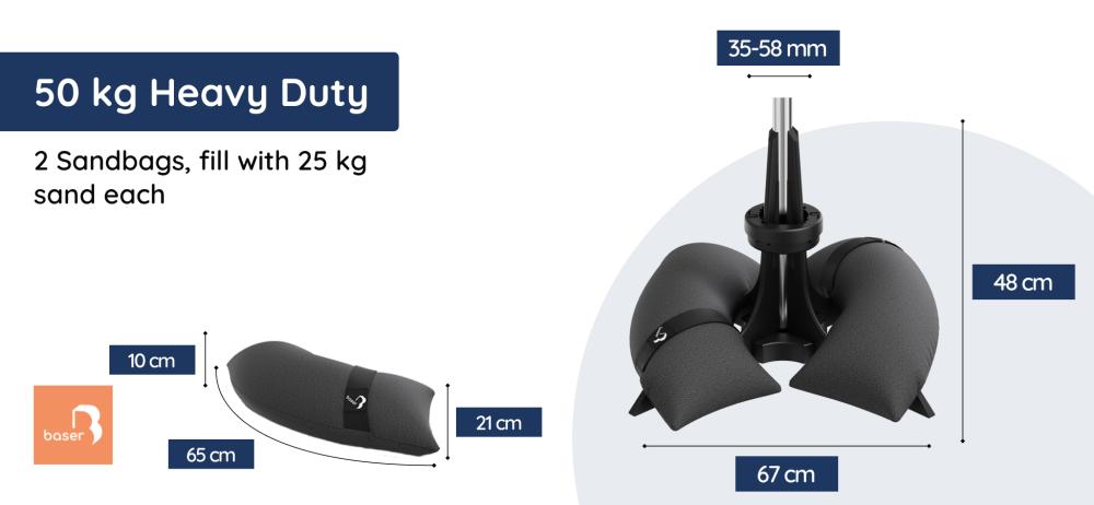 Baser Parasolfod Dimensioner - 50kg