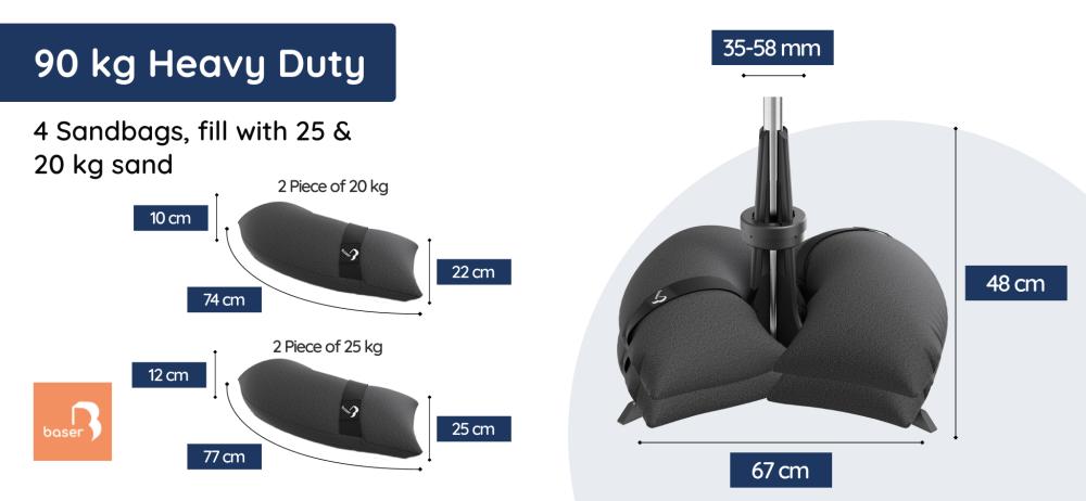 Baser Parasolfod Dimensioner - 90kg
