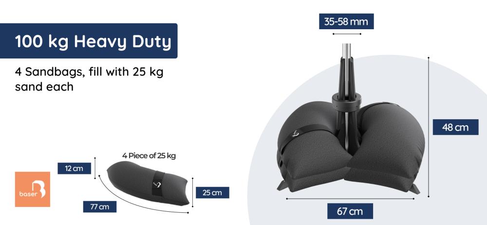 Baser Parasolfod Dimensioner - 100kg