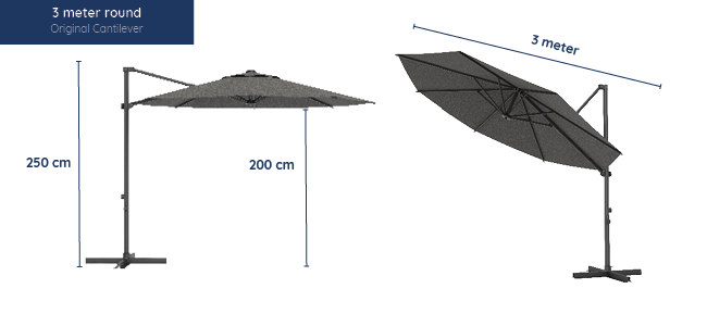 Mål for Baser Original haengeparasol på 3 meter i diameter
