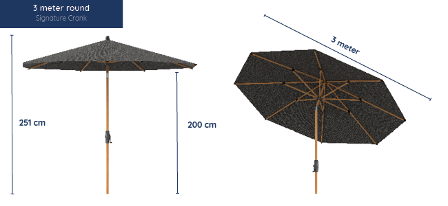 Rund 3-meter Baser-signature crank parasol målinger